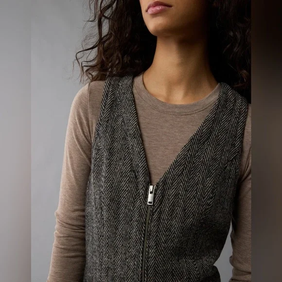 AMERICAN EAGLE Zip-Up Mini Dress Wool Blend in Brown Sz XS NWT - Picture 3 of 6